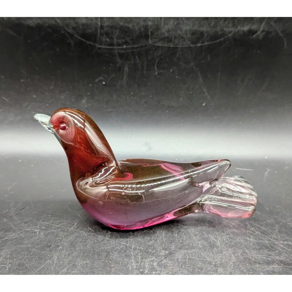 Vintage Murano Art Glass Purple Cranberry Bird Dove Figurine